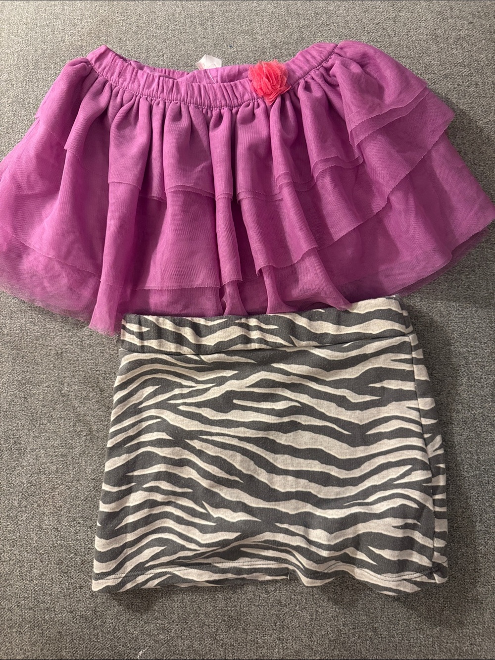 5/$15- Cherokee Girls Layered Purple Tulle Skirt & Zebra Print Knit Skirt Set